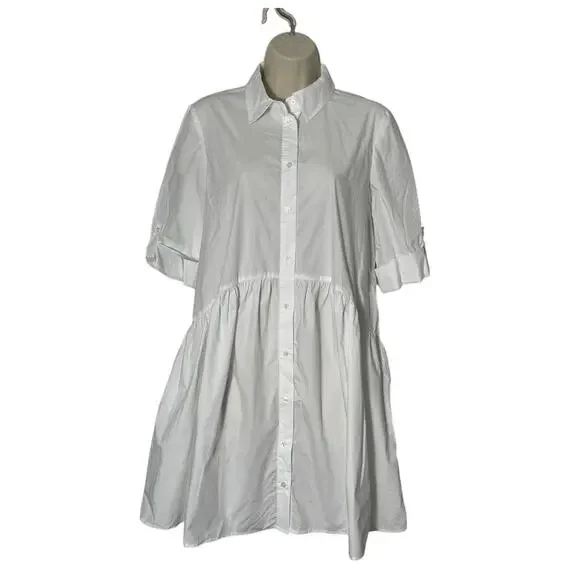 NWT Madewell Button-Front Mini Poplin Shirtdress in White Size S - Picture 4 of 15